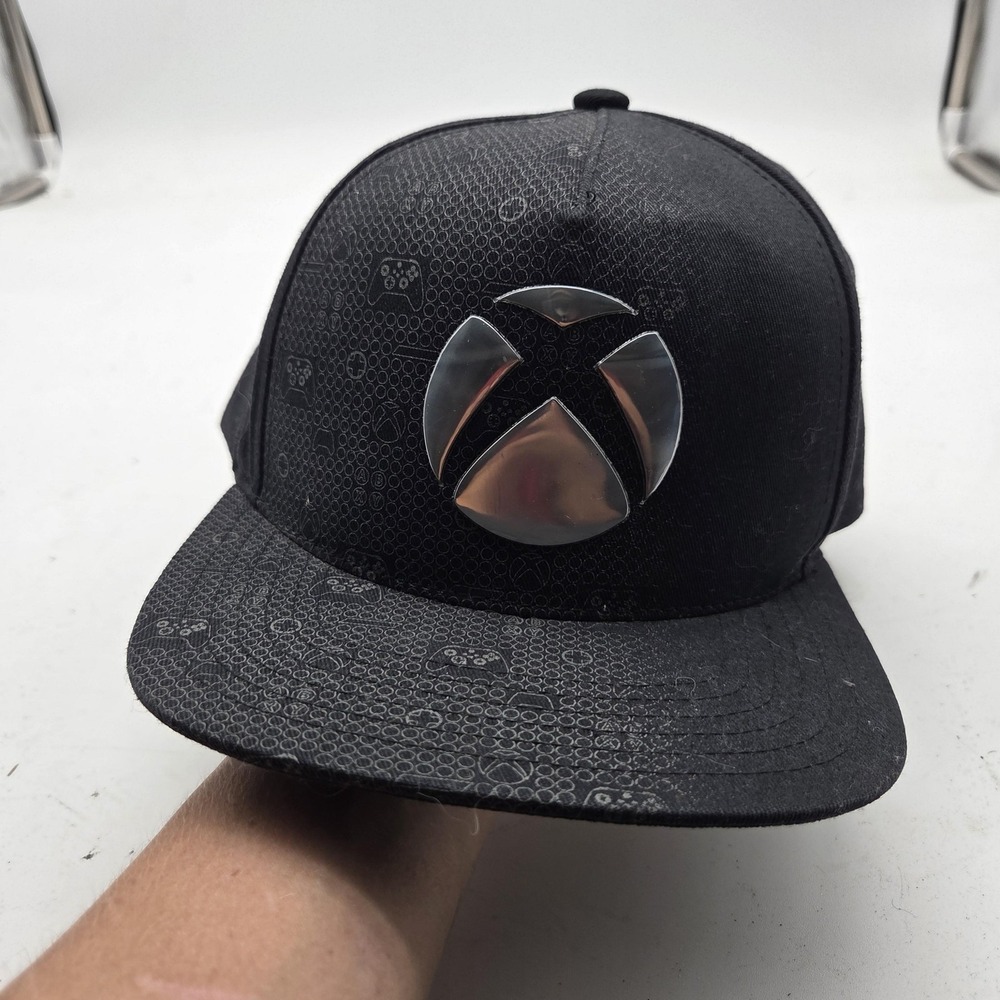 Xbox Hat Cap Snap Back Black Metal Logo Pattern Gamer Mens One Size Geek Nerd